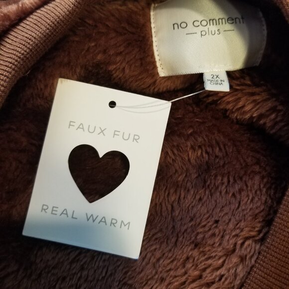 No Comment Faux Fur Brown Sweatshirt Women's Plus Size 2X Soft Cozy Bear - Picture 5 of 6